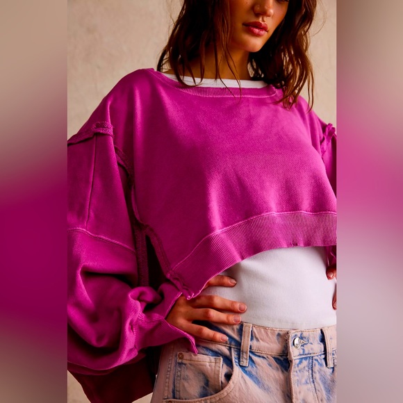 NEW Free People Camden Cropped Pullover Crew Sweatshirt - Picture 4 of 9